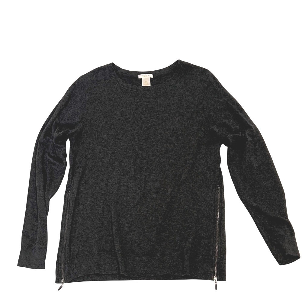 Matty M Sweatshirt Women Medium Gray Side Zip Long Sleeve Rayon Blend MK6134